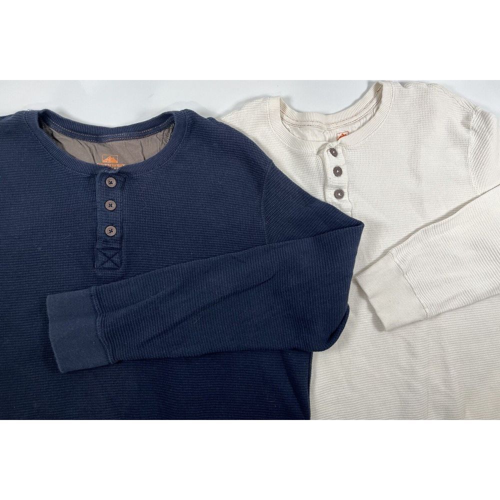 Lot 2 Northwest Territory Mens Henley Shirts 2XLT Weave Blue Ivory Cotton Thick
